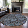 Piper Looms Mayfield Damask AMF1101 Chocolate Machine Washable Area Rug Round Lifestyle Image Feature
