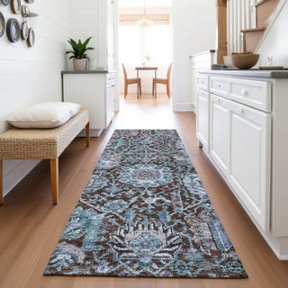 Piper Looms Mayfield Damask AMF1101 Chocolate Machine Washable Area Rug Runner Lifestyle Image Feature