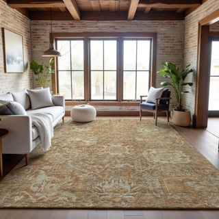 Piper Looms Mayfield Damask AMF1101 Khaki Machine Washable Area Rug Lifestyle Image Feature