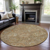 Piper Looms Mayfield Damask AMF1101 Khaki Machine Washable Area Rug Round Lifestyle Image Feature