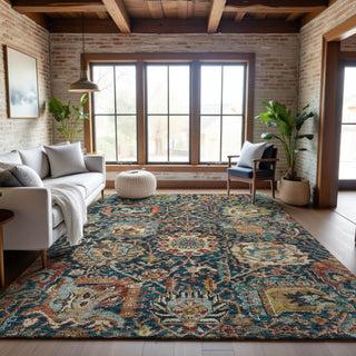 Piper Looms Mayfield Damask AMF1101 Navy Machine Washable Area Rug Lifestyle Image Feature