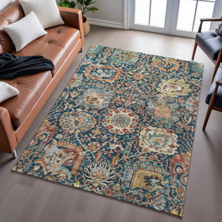 Piper Looms Mayfield Damask AMF1101 Navy Machine Washable Area Rug Lifestyle Image Feature