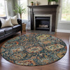 Piper Looms Mayfield Damask AMF1101 Navy Machine Washable Area Rug Round Lifestyle Image Feature