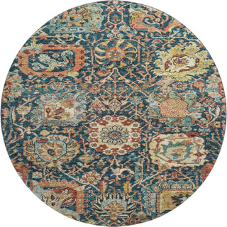 Piper Looms Mayfield Damask AMF1101 Navy Machine Washable Area Rug Round Main Image