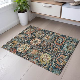 Piper Looms Mayfield Damask AMF1101 Navy Machine Washable Area Rug Scatter Lifestyle Image Feature