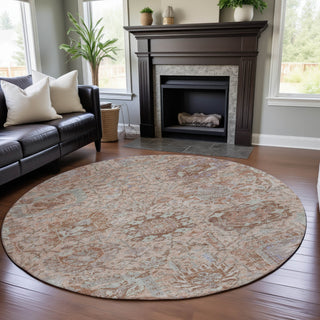 Piper Looms Mayfield Damask AMF1102 Coral Machine Washable Area Rug Round Lifestyle Image Feature