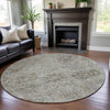 Piper Looms Mayfield Damask AMF1102 Ivory Machine Washable Area Rug Round Lifestyle Image Feature