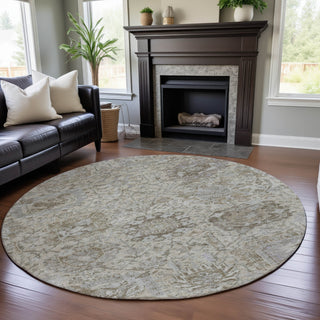 Piper Looms Mayfield Damask AMF1102 Ivory Machine Washable Area Rug Round Lifestyle Image Feature