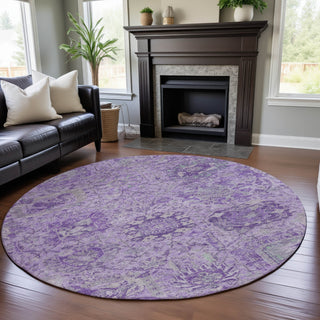 Piper Looms Mayfield Damask AMF1102 Lavender Machine Washable Area Rug Round Lifestyle Image Feature