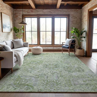 Piper Looms Mayfield Damask AMF1102 Mint Machine Washable Area Rug Lifestyle Image Feature