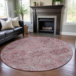 Piper Looms Mayfield Damask AMF1102 Pink Machine Washable Area Rug Round Lifestyle Image Feature
