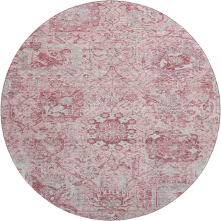 Piper Looms Mayfield Damask AMF1102 Pink Machine Washable Area Rug Round Main Image