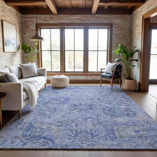 Piper Looms Mayfield Damask AMF1102 Sky Machine Washable Area Rug Lifestyle Image Feature