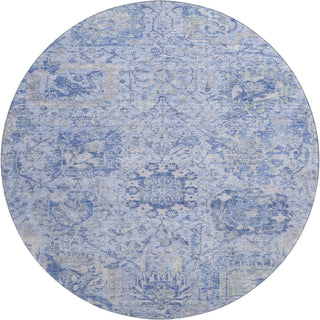 Piper Looms Mayfield Damask AMF1102 Sky Machine Washable Area Rug Round Main Image