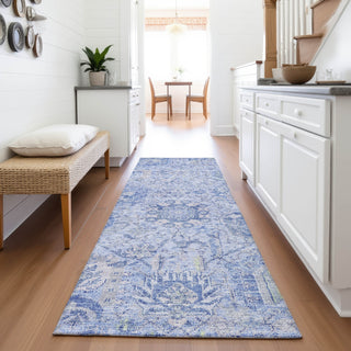 Piper Looms Mayfield Damask AMF1102 Sky Machine Washable Area Rug Runner Lifestyle Image Feature