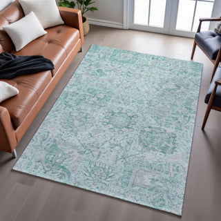 Piper Looms Mayfield Damask AMF1102 Teal Machine Washable Area Rug Lifestyle Image Feature