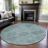 Piper Looms Mayfield Damask AMF1102 Teal Machine Washable Area Rug Round Lifestyle Image Feature