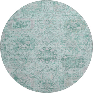 Piper Looms Mayfield Damask AMF1102 Teal Machine Washable Area Rug Round Main Image