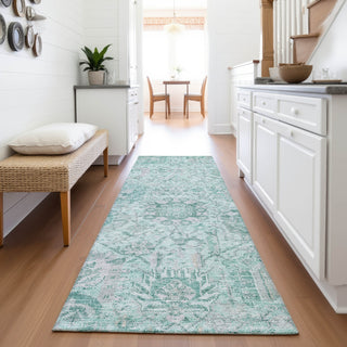 Piper Looms Mayfield Damask AMF1102 Teal Machine Washable Area Rug Runner Lifestyle Image Feature