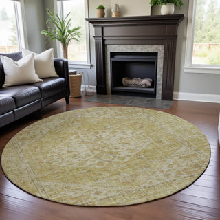 Piper Looms Mayfield Global AMF1104 Gold Machine Washable Area Rug Round Lifestyle Image Feature