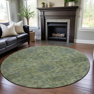 Piper Looms Mayfield Damask AMF1105 Aloe Machine Washable Area Rug Round Lifestyle Image Feature