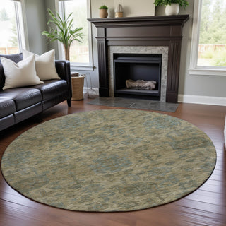 Piper Looms Mayfield Damask AMF1105 Beige Machine Washable Area Rug Round Lifestyle Image Feature