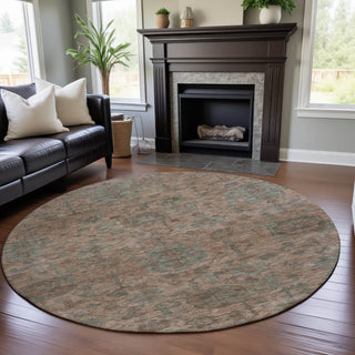 Piper Looms Mayfield Damask AMF1105 Coral Machine Washable Area Rug Round Lifestyle Image Feature