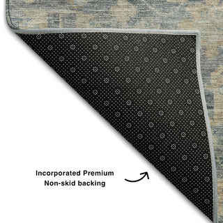 Piper Looms Mayfield Damask AMF1105 Denim Machine Washable Area Rug Backing Image