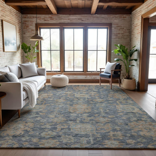 Piper Looms Mayfield Damask AMF1105 Denim Machine Washable Area Rug Lifestyle Image Feature