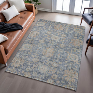Piper Looms Mayfield Damask AMF1105 Denim Machine Washable Area Rug Lifestyle Image Feature