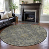 Piper Looms Mayfield Damask AMF1105 Pewter Machine Washable Area Rug Round Lifestyle Image Feature