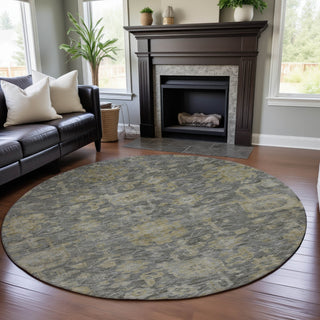 Piper Looms Mayfield Damask AMF1105 Pewter Machine Washable Area Rug Round Lifestyle Image Feature