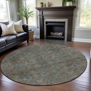 Piper Looms Mayfield Global AMF1106 Brown Machine Washable Area Rug Round Lifestyle Image Feature