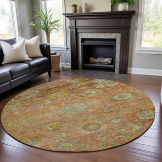 Piper Looms Mayfield Global AMF1107 Coral Machine Washable Area Rug Round Lifestyle Image Feature