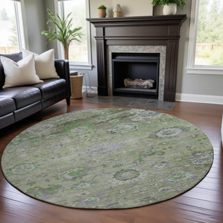 Piper Looms Mayfield Global AMF1107 Mint Machine Washable Area Rug Round Lifestyle Image Feature