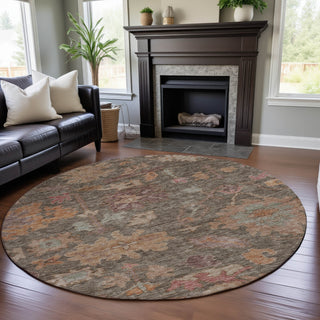 Piper Looms Mayfield Global AMF1108 Brown Machine Washable Area Rug Round Lifestyle Image Feature