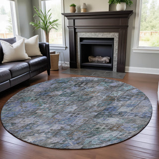 Piper Looms Mayfield Global AMF1109 Blue Machine Washable Area Rug Round Lifestyle Image Feature