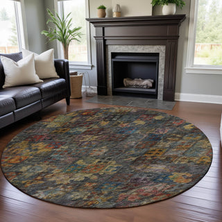 Piper Looms Mayfield Global AMF1109 Gray Machine Washable Area Rug Round Lifestyle Image Feature