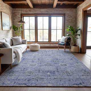 Piper Looms Mayfield Damask AMF1110 Blue Machine Washable Area Rug Lifestyle Image Feature