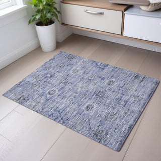 Piper Looms Mayfield Damask AMF1110 Blue Machine Washable Area Rug Scatter Lifestyle Image Feature