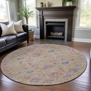 Piper Looms Mayfield Damask AMF1110 Orange Machine Washable Area Rug Round Lifestyle Image Feature