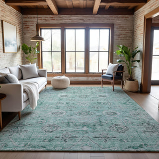 Piper Looms Mayfield Damask AMF1110 Teal Machine Washable Area Rug Lifestyle Image Feature