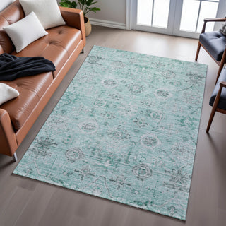 Piper Looms Mayfield Damask AMF1110 Teal Machine Washable Area Rug Lifestyle Image Feature