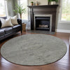 Piper Looms Mayfield Global AMF1111 Pewter Machine Washable Area Rug Round Lifestyle Image Feature