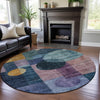 Piper Looms Mayfield Geometric AMF1114 Blue Machine Washable Area Rug Round Lifestyle Image Feature