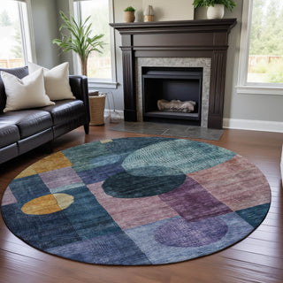 Piper Looms Mayfield Geometric AMF1114 Blue Machine Washable Area Rug Round Lifestyle Image Feature