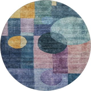 Piper Looms Mayfield Geometric AMF1114 Blue Machine Washable Area Rug Round Main Image