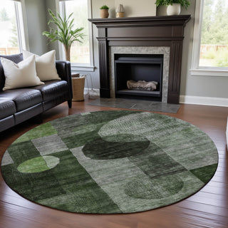 Piper Looms Mayfield Geometric AMF1114 Fern Machine Washable Area Rug Round Lifestyle Image Feature