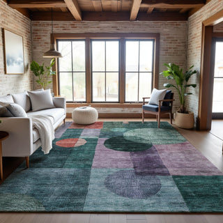 Piper Looms Mayfield Geometric AMF1114 Green Machine Washable Area Rug Lifestyle Image Feature