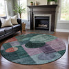 Piper Looms Mayfield Geometric AMF1114 Green Machine Washable Area Rug Round Lifestyle Image Feature